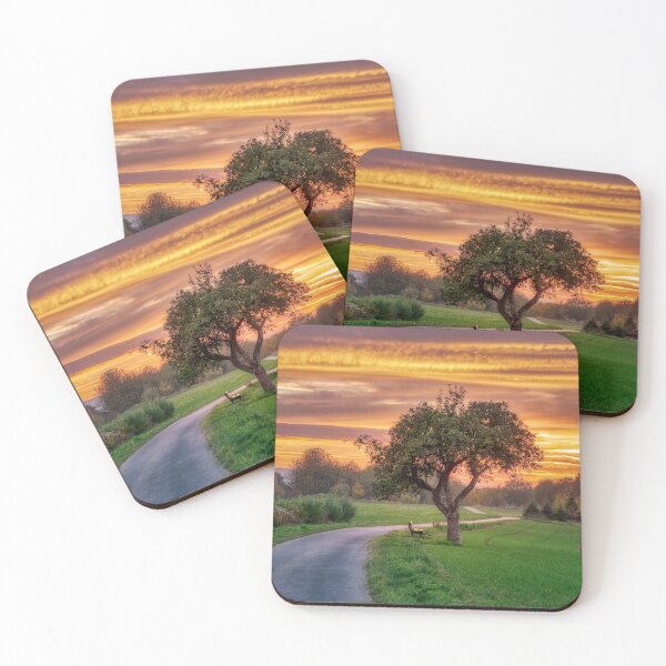 Item preview, Apple tree beside a path at sunset designed and sold by Katho Menden.