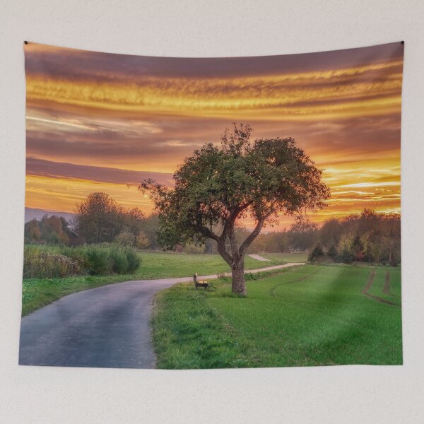 Item preview, Apple tree beside a path at sunset designed and sold by Katho Menden.