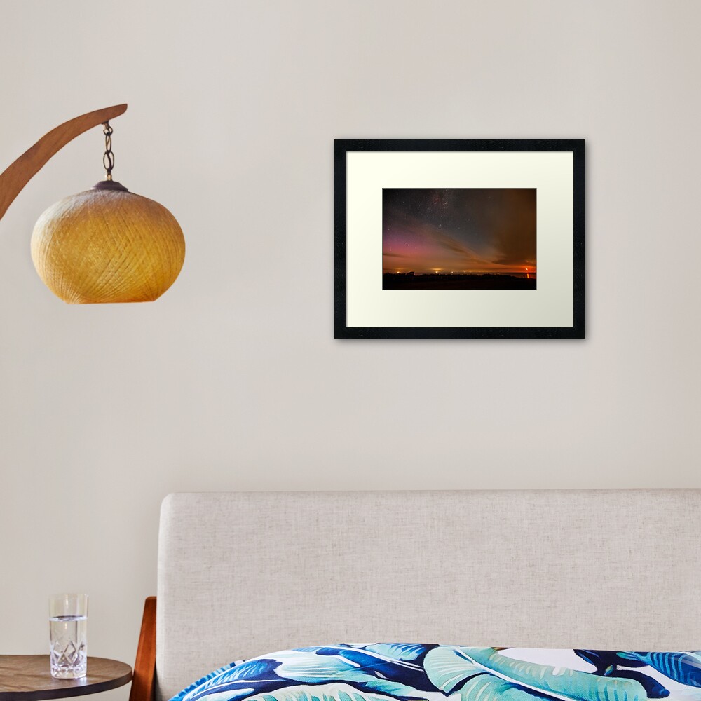 Happisburgh - Milky Way with rising Moon & Northern Lights Framed Art Print