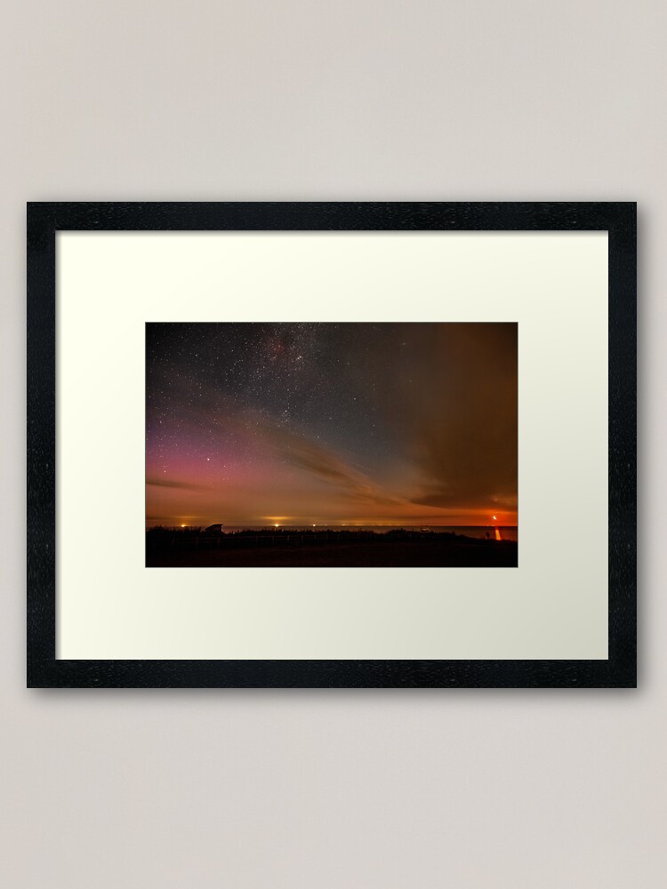 Alternate view of Happisburgh - Milky Way with rising Moon & Northern Lights Framed Art Print