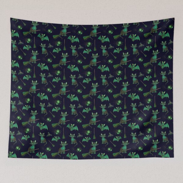 Item preview, Cats, Bats and Witches Hats - Spooky Green Halloween designed and sold by madtoyman.