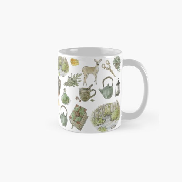 Green Witch Pattern - Wrap Around with White Background Classic Mug