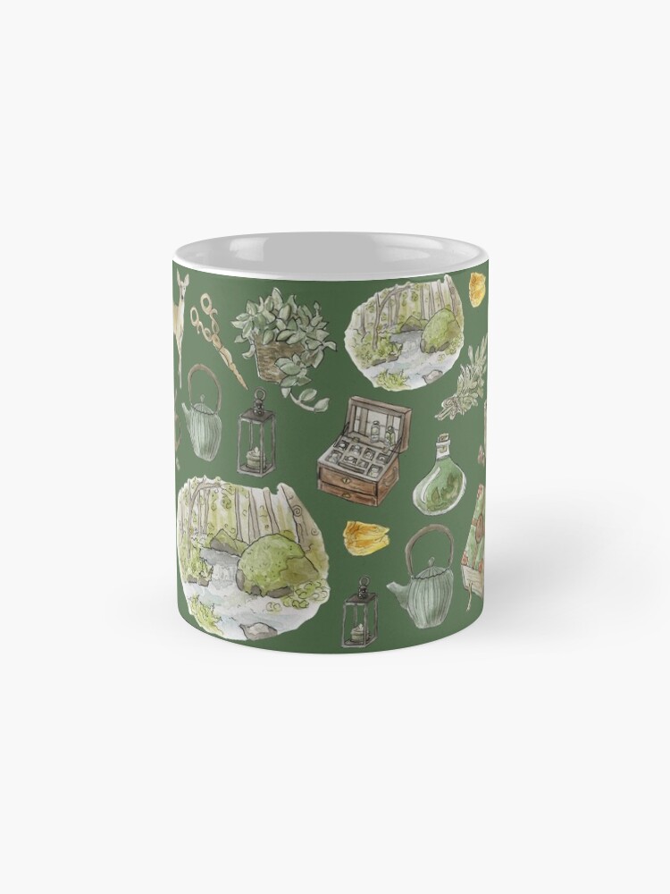 Alternate view of Green Witch Pattern - Wrap Around with Green Background Mug
