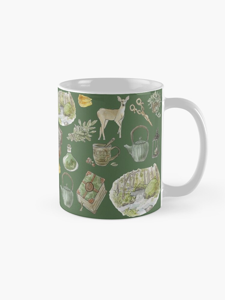 Alternate view of Green Witch Pattern - Wrap Around with Green Background Mug