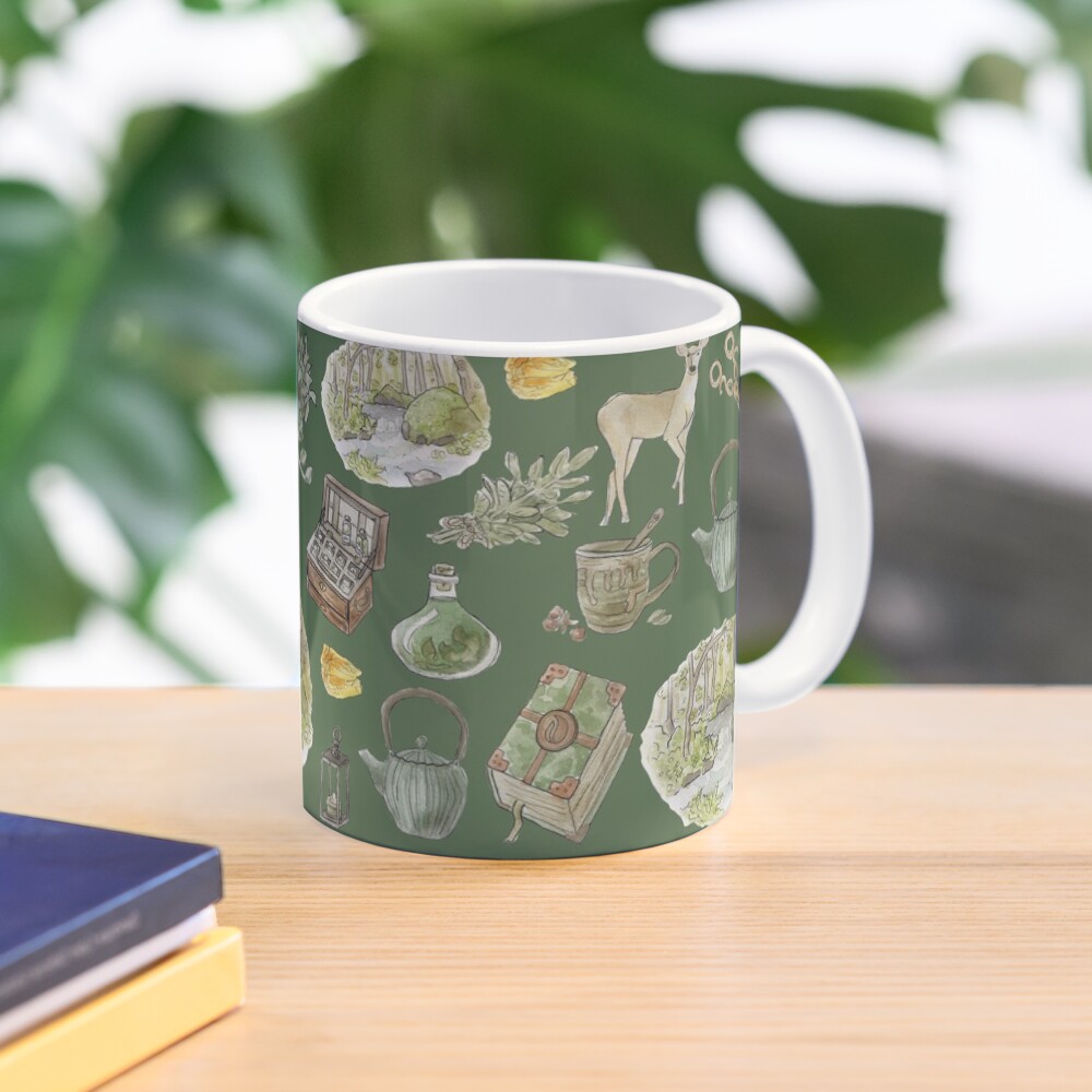 Green Witch Pattern - Wrap Around with Green Background Mug