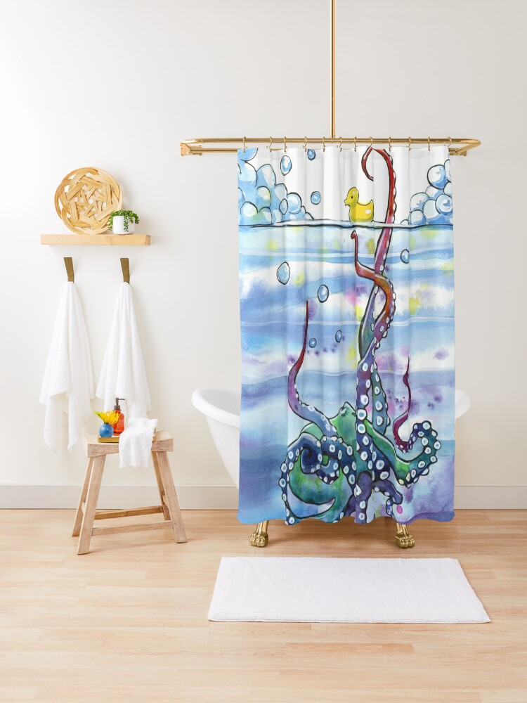 Coastal Crab in Watercolor, Navy Blue (Left Half in Set) Shower Curtain