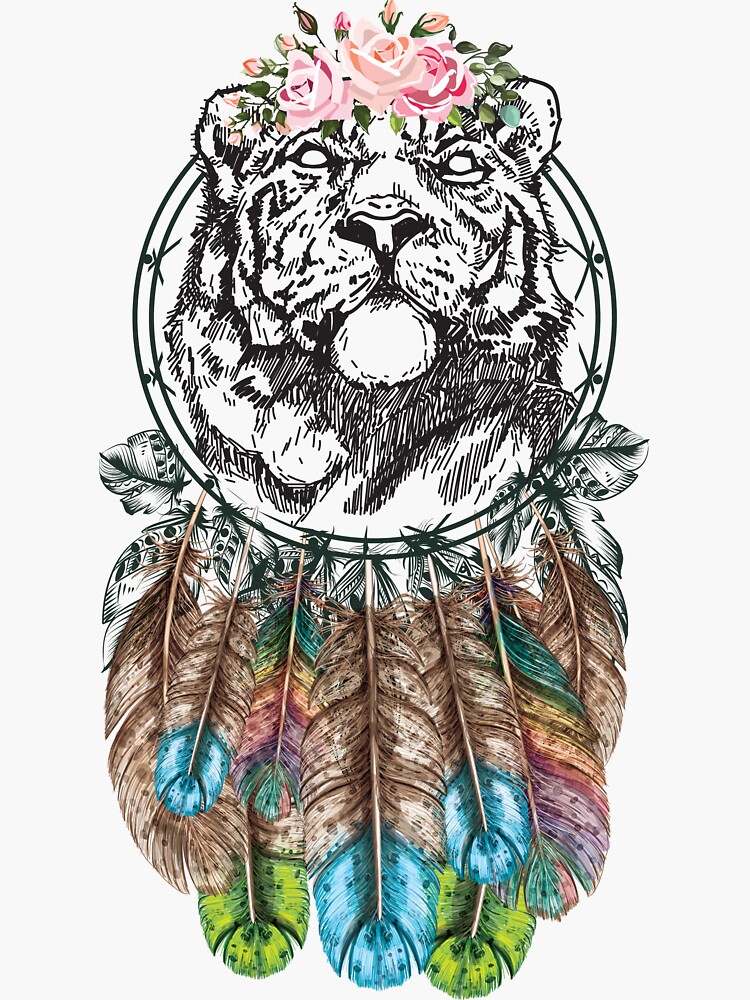 Tiger Dream Catcher Design Sticker For Sale By Novusaparell Redbubble