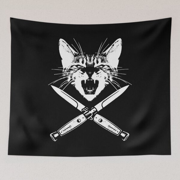 Item preview, Hissing Cat with Crossed Switchblade Knives  designed and sold by SpreadForSatan.
