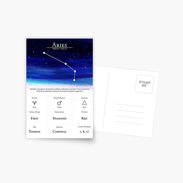 Aries Star Sign and Zodiac Astrology Horoscope Postcard