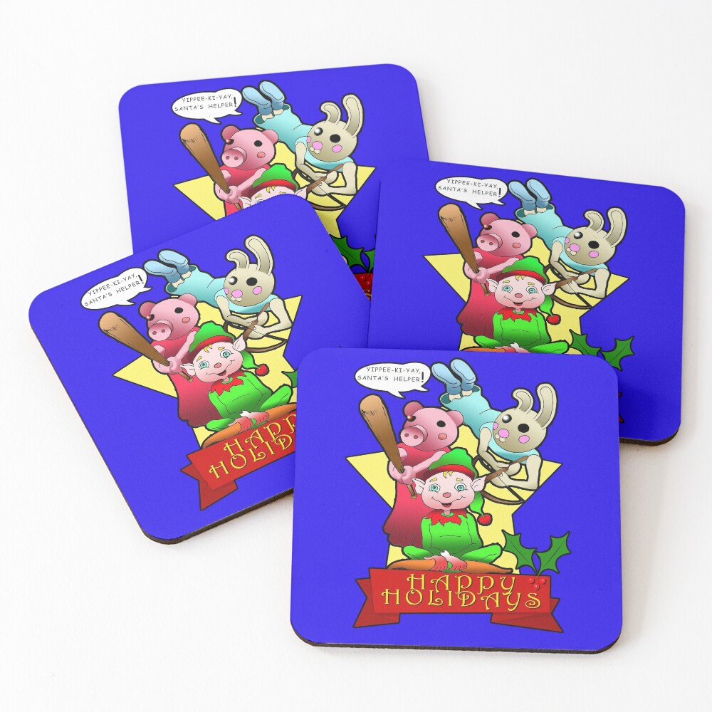 Piggy Roblox Elf Bunny And Piggy Gamer Happy Holiday Gift Coasters Set Of 4 By Freedomcrew Redbubble - elf shirt roblox