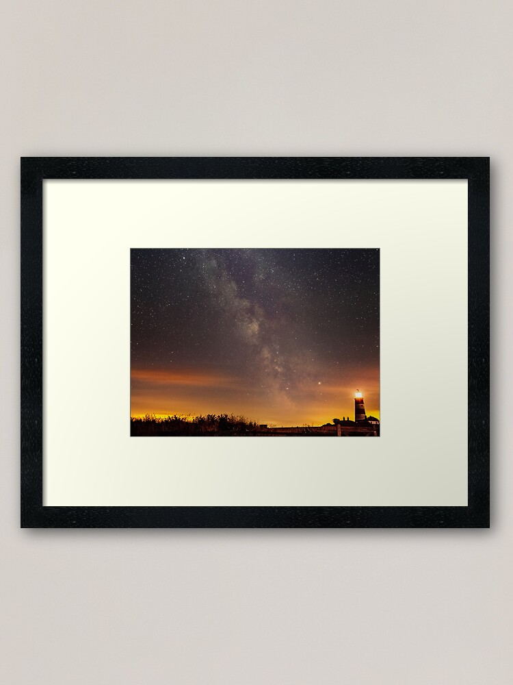 Alternate view of Happisburgh - Milky Way + Lighthouse Framed Art Print