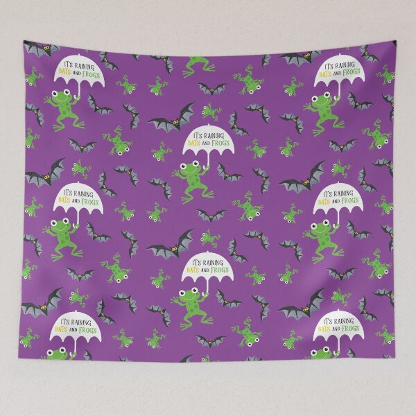 Item preview, It's Raining (Sparkly Halloween) Bats and Frogs Purple designed and sold by VicEllisArt.