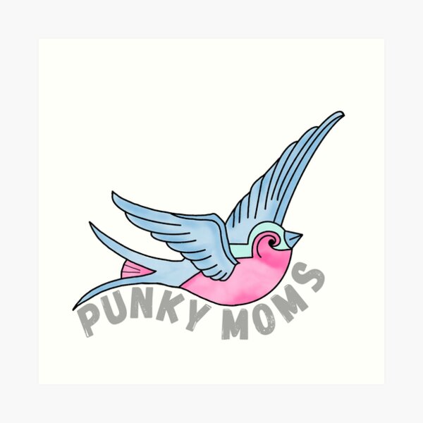 Pink & Blue Tattoo-Style Swallow Art Print