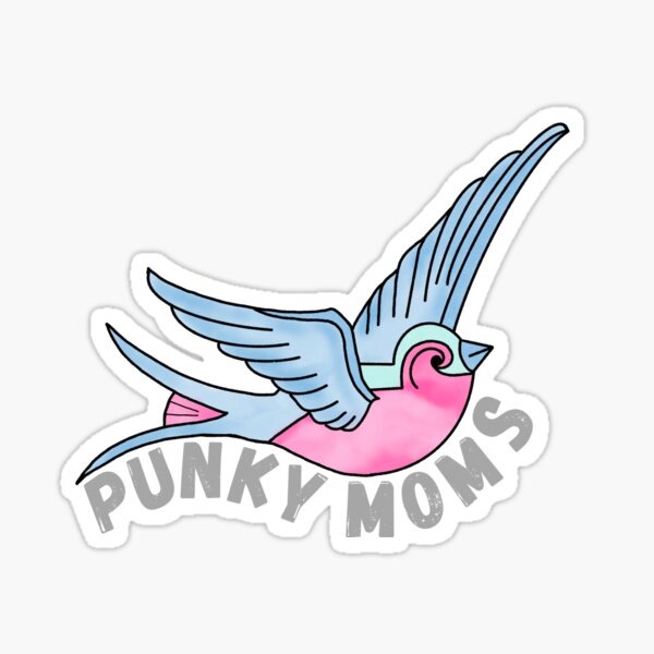 Pink & Blue Tattoo-Style Swallow Sticker