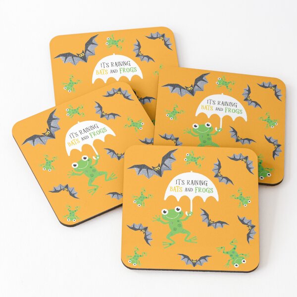 Item preview, It's Raining (Sparkly Halloween) Bats and Frogs Orange designed and sold by VicEllisArt.