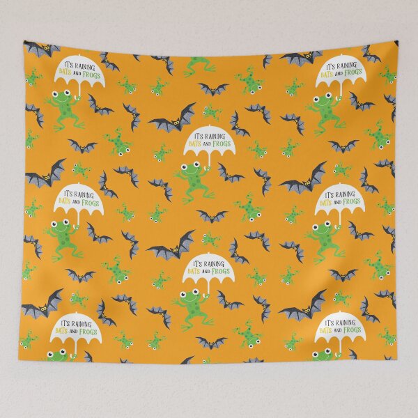 Item preview, It's Raining (Sparkly Halloween) Bats and Frogs Orange designed and sold by VicEllisArt.