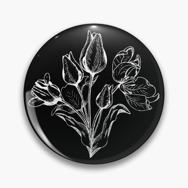 Item preview, Hand drawn black and white detailed bouquet of tulips on the black background designed and sold by NataBold.