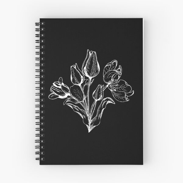 Item preview, Hand drawn black and white detailed bouquet of tulips on the black background designed and sold by NataBold.