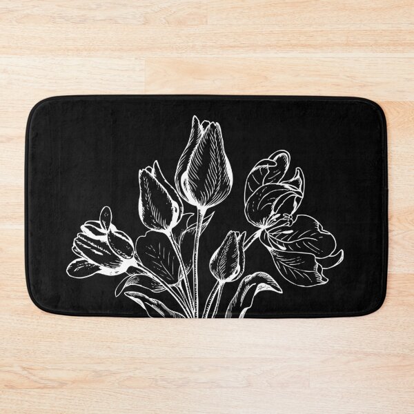 Item preview, Hand drawn black and white detailed bouquet of tulips on the black background designed and sold by NataBold.