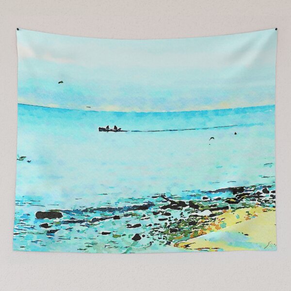 Item preview, Seagull in flight and boat on the blue sea designed and sold by Giuseppe Cocco.
