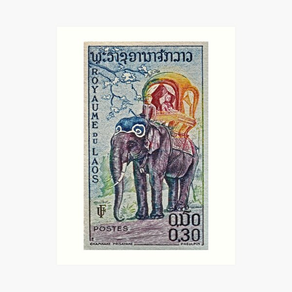1958 Laos Elephant Stamp Art Print