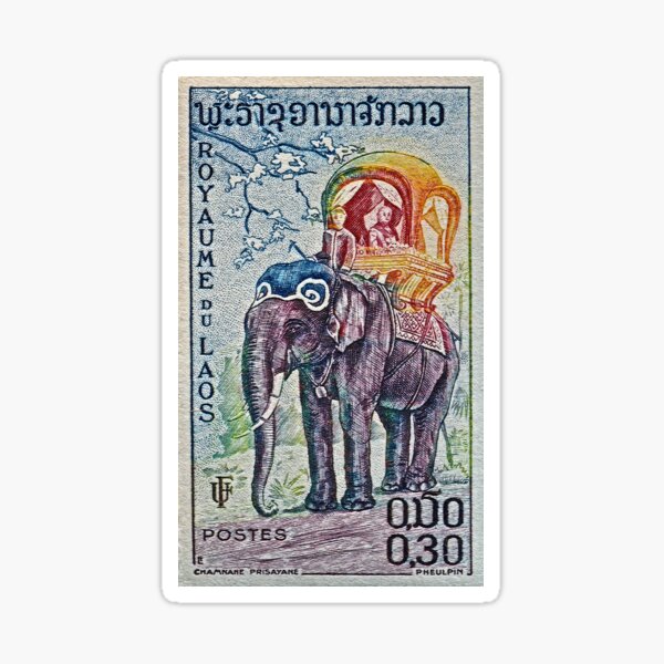 1958 Laos Elephant Stamp Sticker