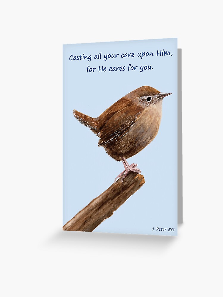 Thumbnail 1 of 2, Greeting Card, Jenny Wren - 1 Peter 5:7 designed and sold by EuniceWilkie.