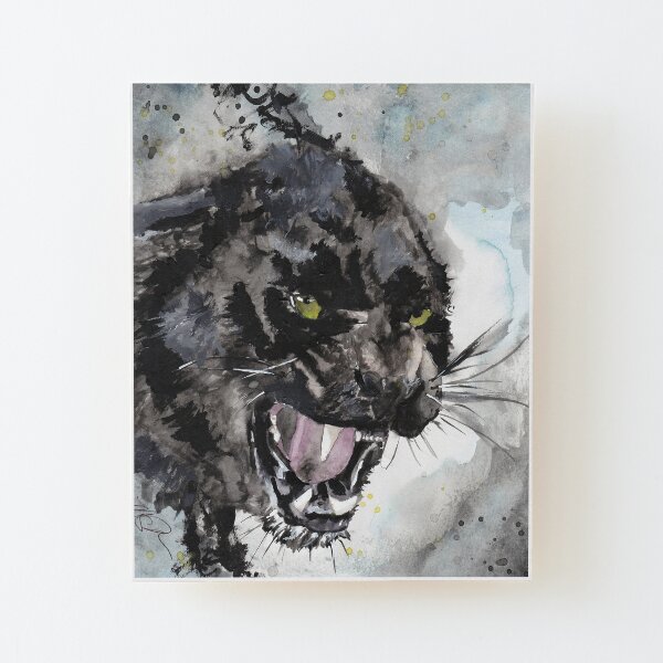 Angry Kitty Watercolor Print Wood Mounted Print