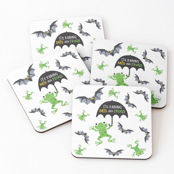Item preview, It's Raining (Sparkly Halloween) Bats and Frogs White designed and sold by VicEllisArt.