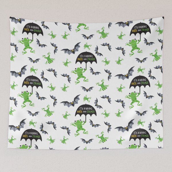 Item preview, It's Raining (Sparkly Halloween) Bats and Frogs White designed and sold by VicEllisArt.