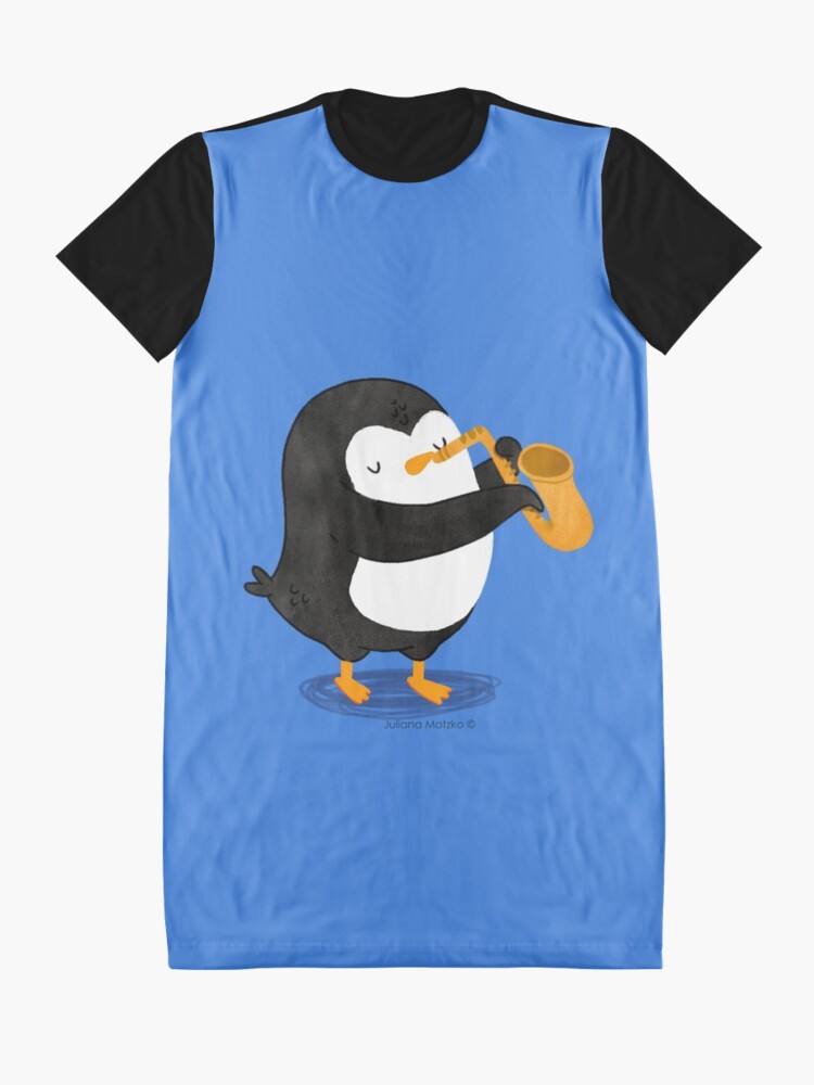 Alternate view of Steve Penguin playing a saxophone Graphic T-Shirt Dress