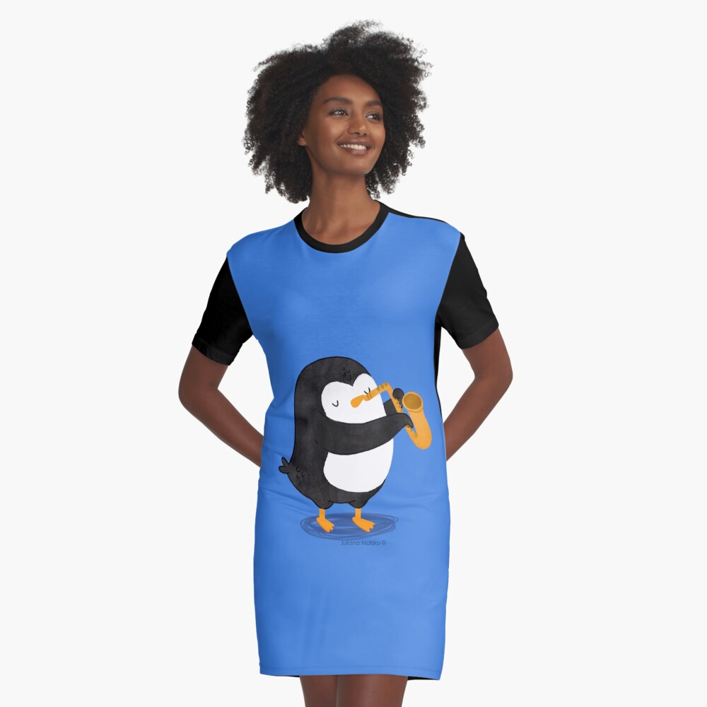 Steve Penguin playing a saxophone Graphic T-Shirt Dress