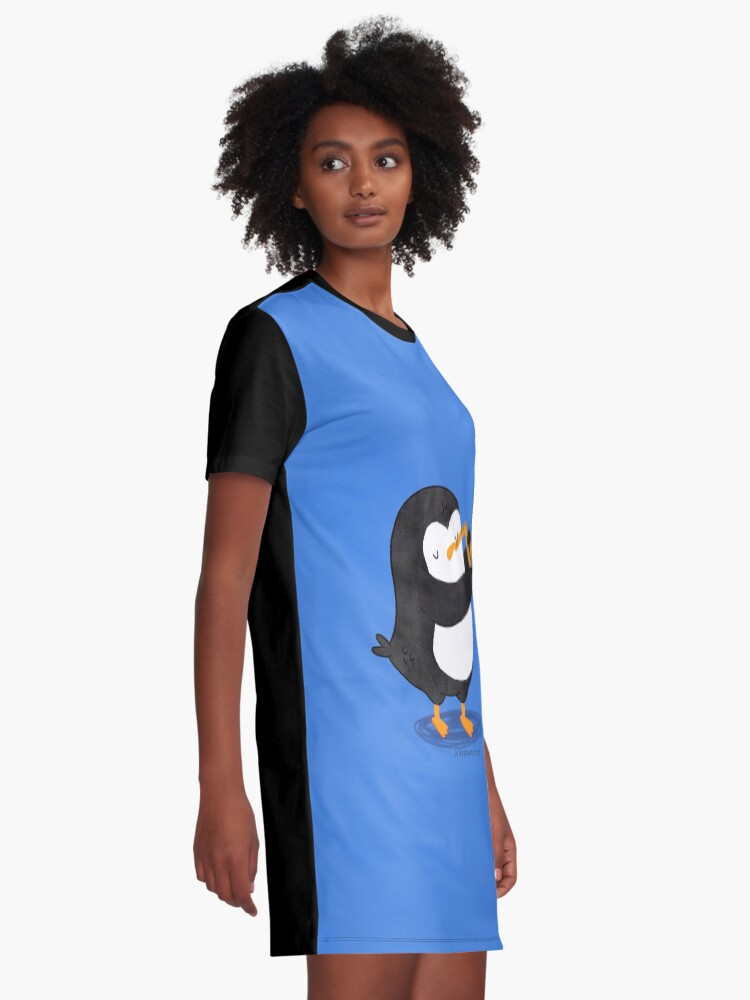 Alternate view of Steve Penguin playing a saxophone Graphic T-Shirt Dress