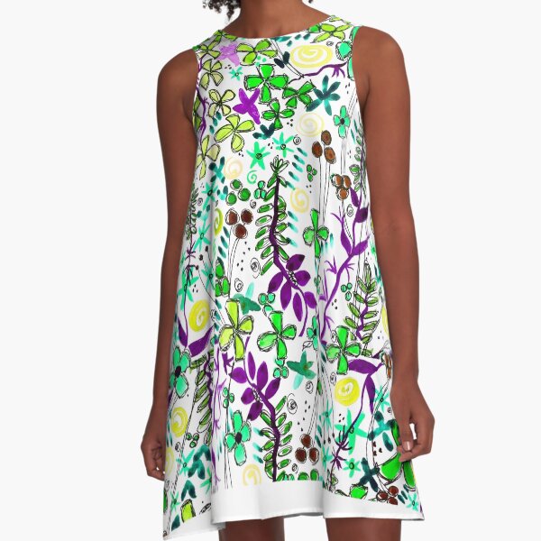 Pixel Dance Green A-Line Dress