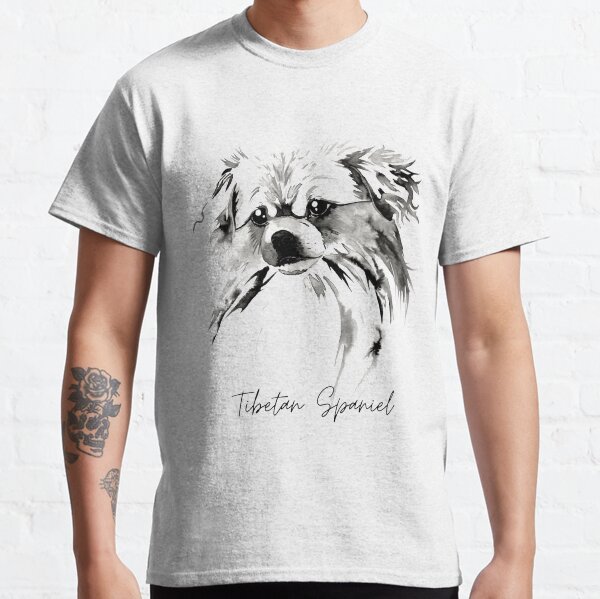 Beautiful Tibetan Spaniel Black and White Design with Title Classic T-Shirt