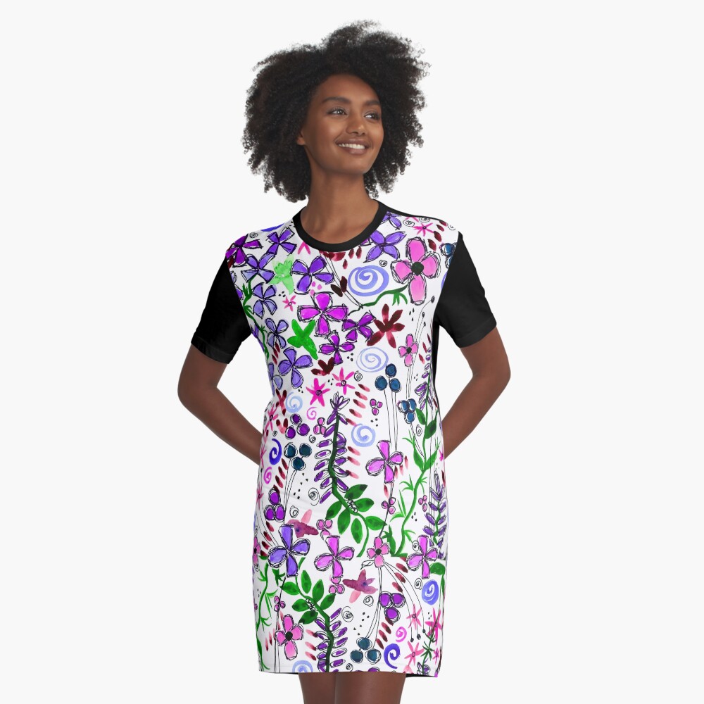 Pixel Dance Purple Graphic T-Shirt Dress