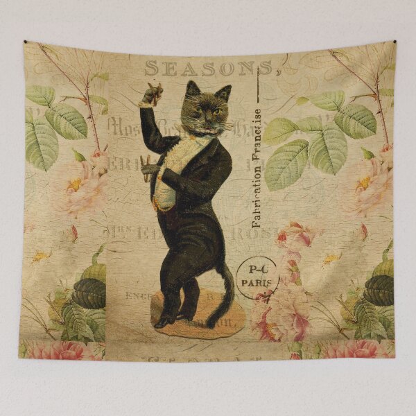 Item preview, Dinner Jacket Mr Cat Vintage Postcard Carte Postale Floral Shabby Chic Seasons designed and sold by WizardsWorld.