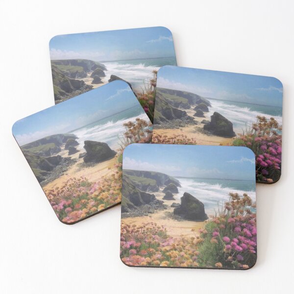 Item preview, Cliff top beach view with flowers designed and sold by Something Arty.