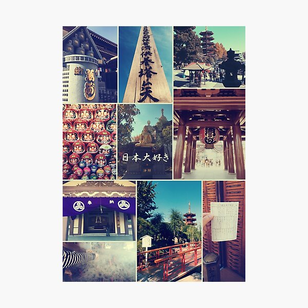 Kawasaki Daishi Buddhist Temple Japan Vintage Collage Photographic Print
