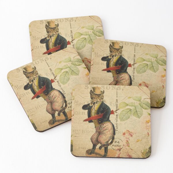 Item preview, Gentleman Top Hat Cat Vintage Postcard Carte Postale Floral Shabby Chic Seasons designed and sold by WizardsWorld.