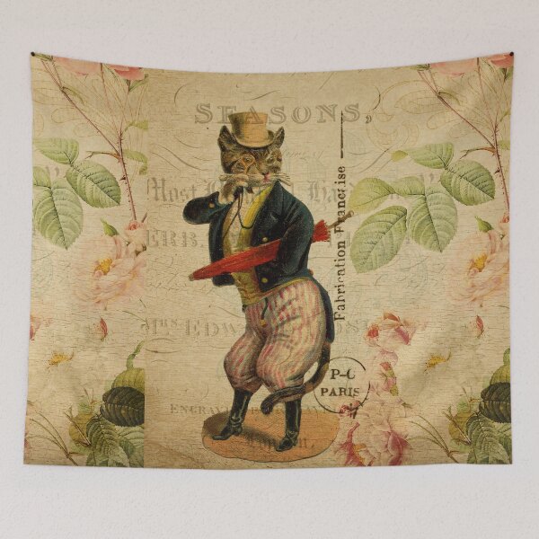Item preview, Gentleman Top Hat Cat Vintage Postcard Carte Postale Floral Shabby Chic Seasons designed and sold by WizardsWorld.