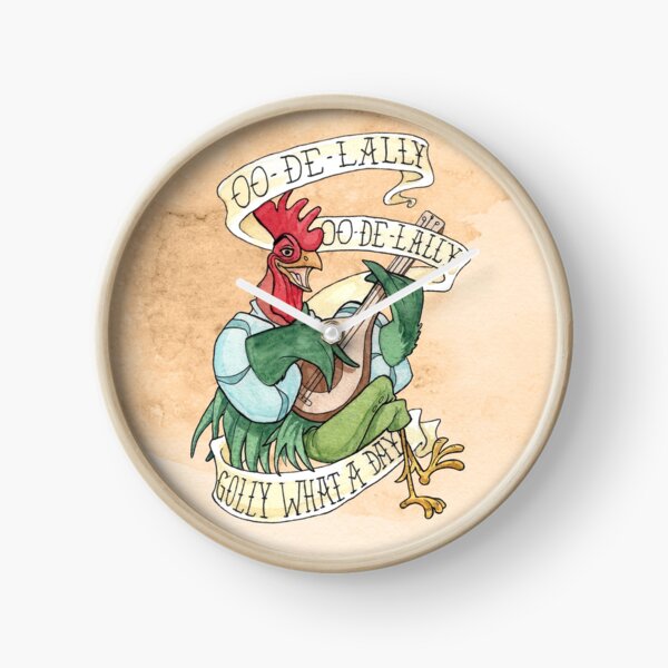 Alan-A-Dale Rooster : OO-De-Lally Golly What A Day Tattoo Watercolor Painting Robin Hood Clock