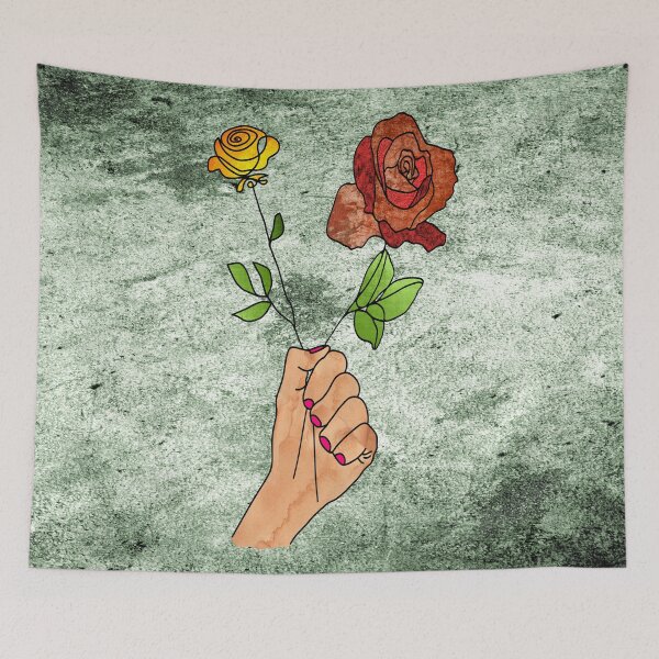 Item preview, Abstract fist holding flowers on a light green background. decorating, interiors designed and sold by jayne0524.