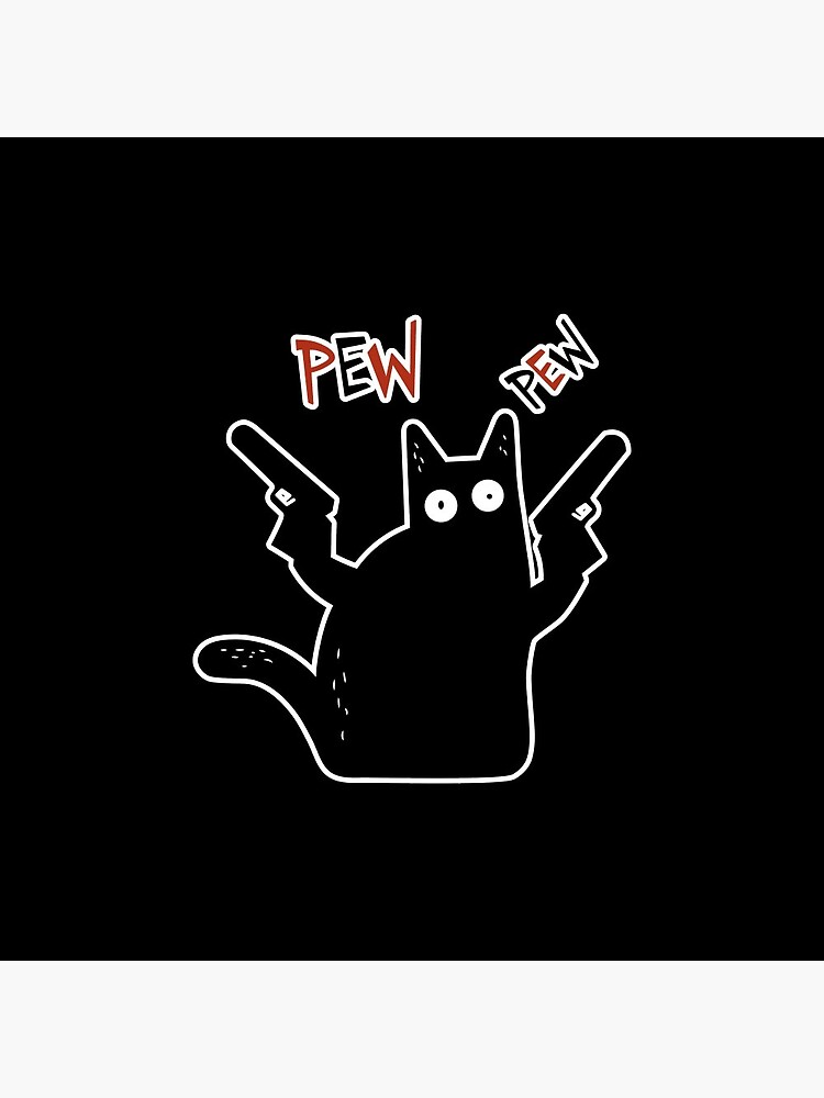 Discover Cat Pew Pew Meme Gun Cat Gift Premium Art Black Pin Button