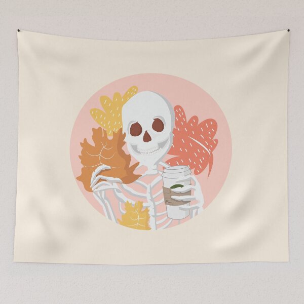 Item preview, Skeleton Excited for Fall with Pumpkin Spice Late designed and sold by Lucy Ortiz Studio.