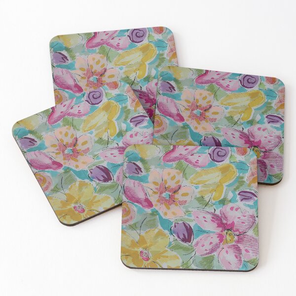 Item preview, Pastel Floral in Pinks, Coral, Yellow, Turquoise, and Green designed and sold by Leslie Rogers Todder.