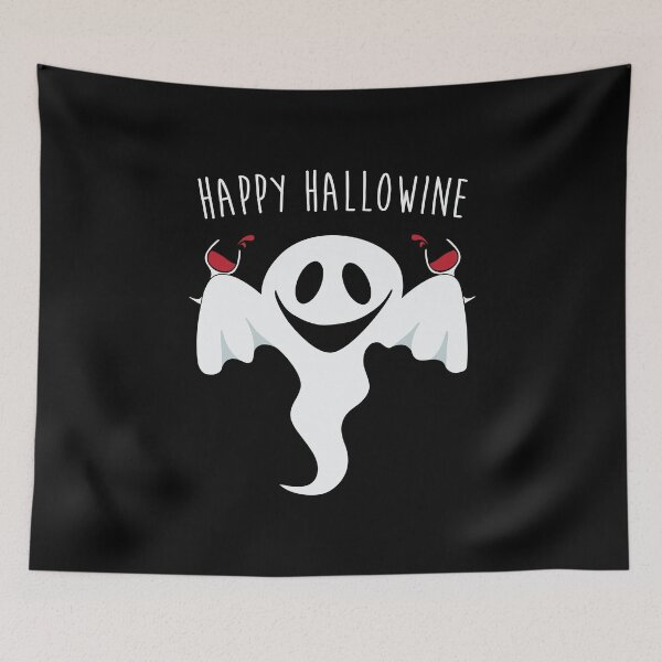 Aperçu de l'œuvre Happy Hallowine Ghost Drinking Wine Produit d'Halloween créée et vendue par BUBLTEES.