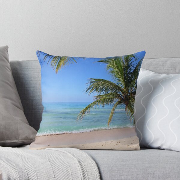 Tropical Caribbean Beach Throw Pillow