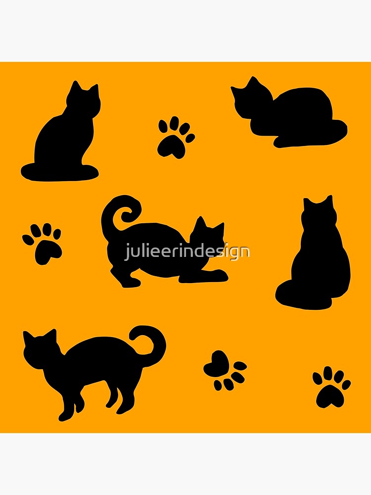 Black Cats Paw Prints Orange Halloween Art Board Print for Sale