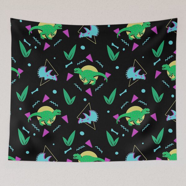 Aperçu de l'œuvre Neon Nineties - Motif Dinosaure - Sur Noir créée et vendue par tanimator.